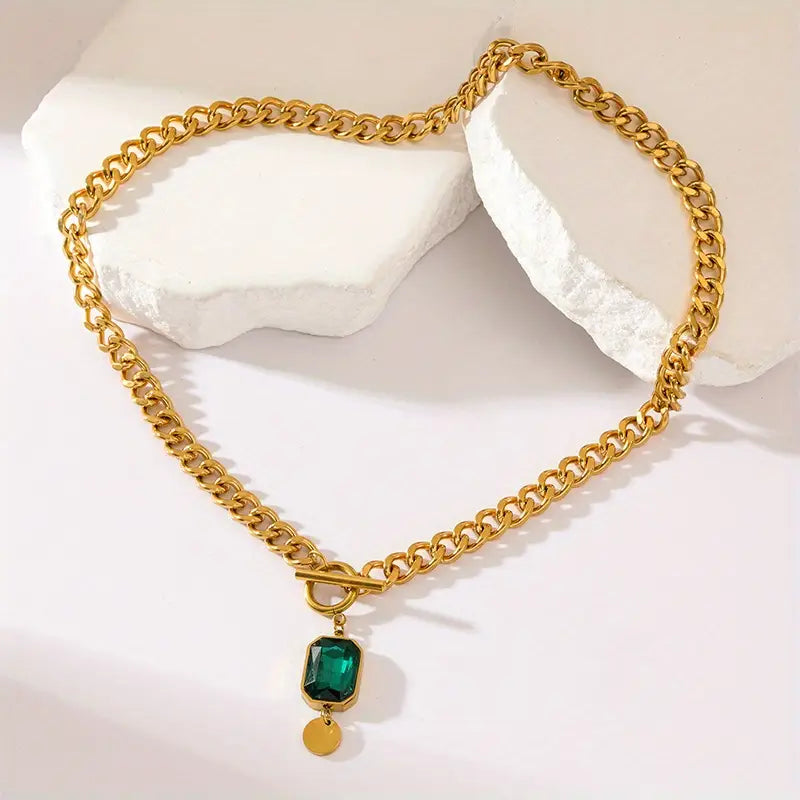 Colar de esmeralda grosso com pingente | Ouro