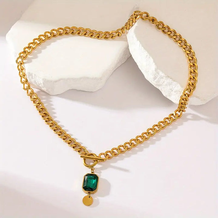 Colar de esmeralda grosso com pingente | Ouro