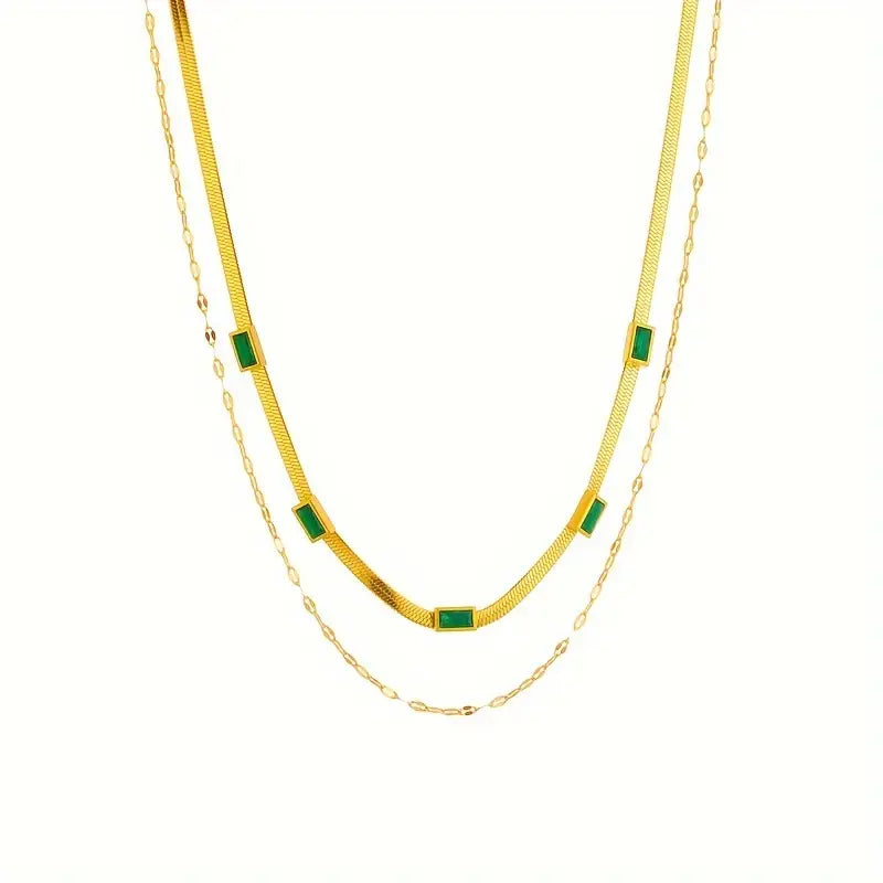Colar Retro-Dupla Camada Sorella Gem | Ouro