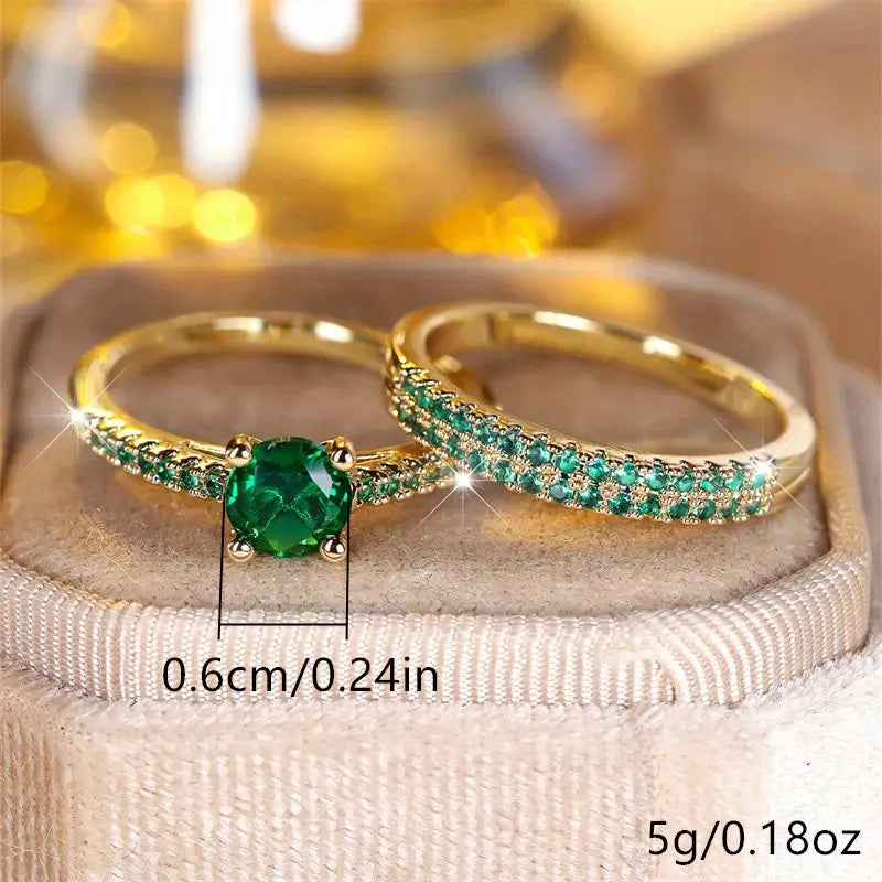 Conjunto de Anéis Duo Serena Esmeralda | Ouro