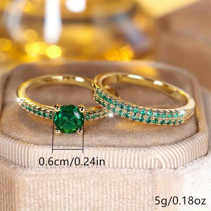 Conjunto de Anéis Duo Serena Esmeralda | Ouro