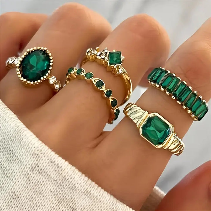Conjunto de Anéis de Esmeralda Exquisito Zarina | Ouro