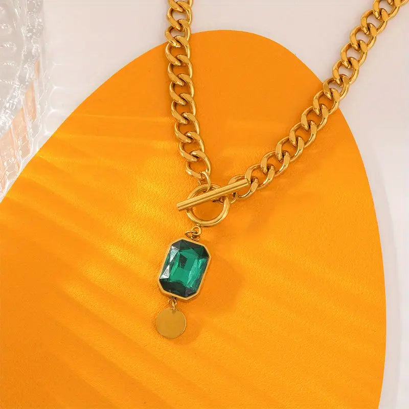 Colar de esmeralda grosso com pingente | Ouro