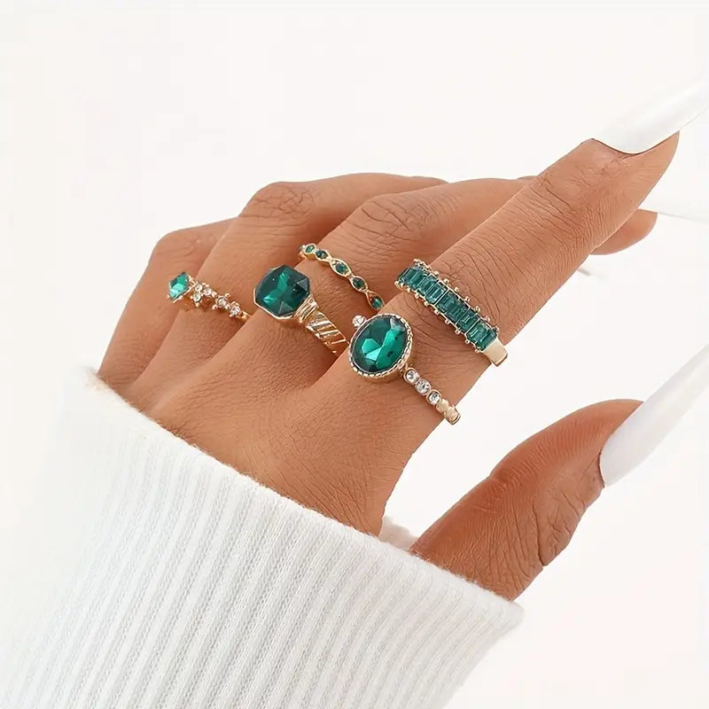 Conjunto de Anéis de Esmeralda Exquisito Zarina | Ouro