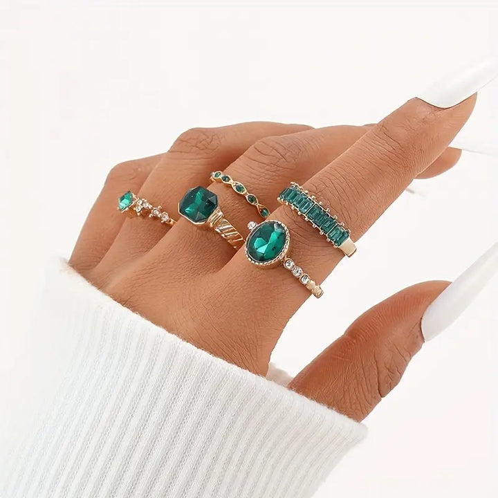 Conjunto de Anéis de Esmeralda Exquisito Zarina | Ouro