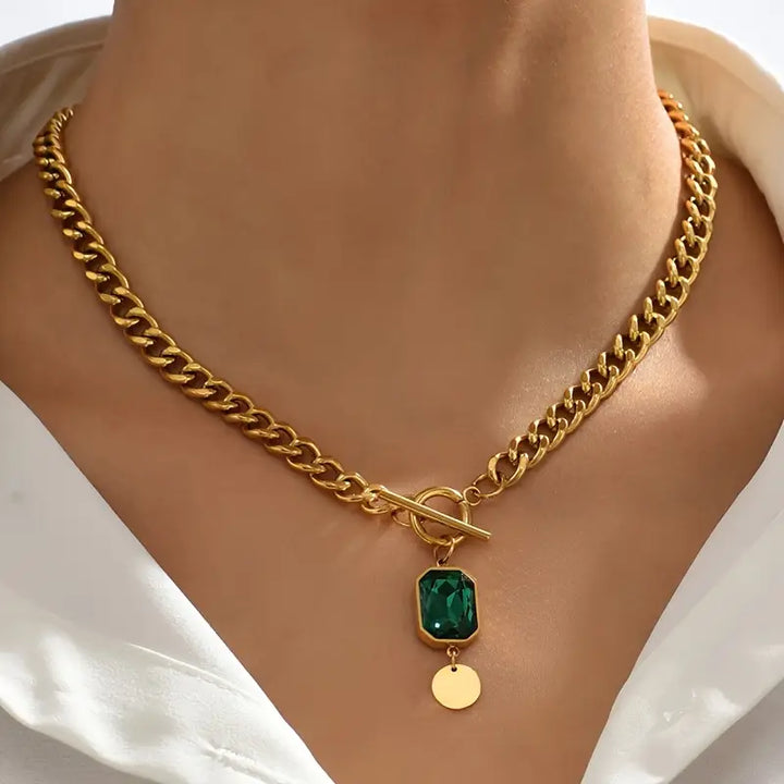 Colar de esmeralda grosso com pingente | Ouro