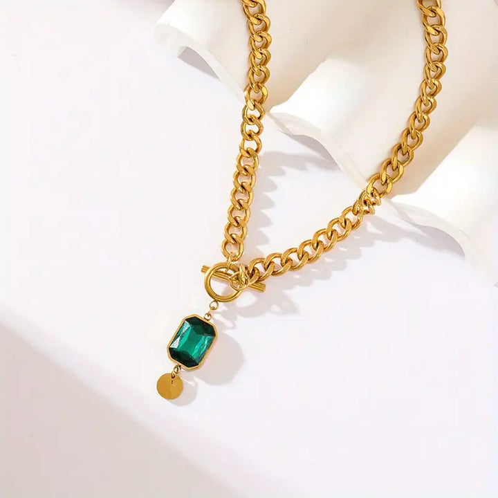 Colar de esmeralda grosso com pingente | Ouro