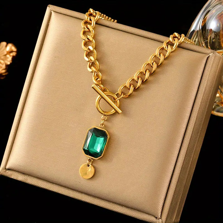 Colar de esmeralda grosso com pingente | Ouro