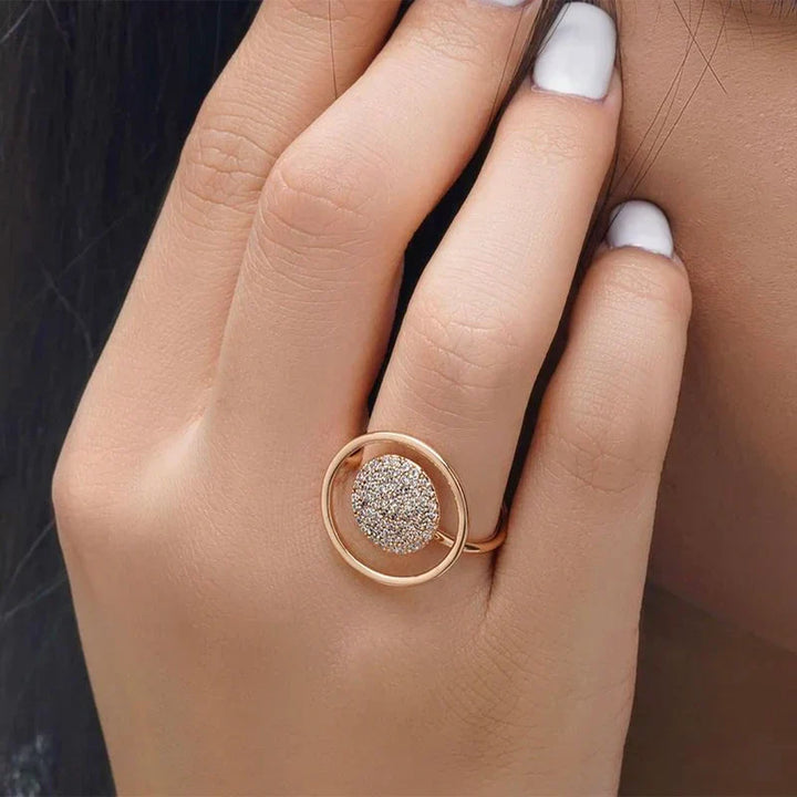 Anel de dama único com revestimento de zircônia, ouro rosa de 585