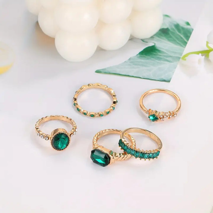 Conjunto de Anéis de Esmeralda Exquisito Zarina | Ouro