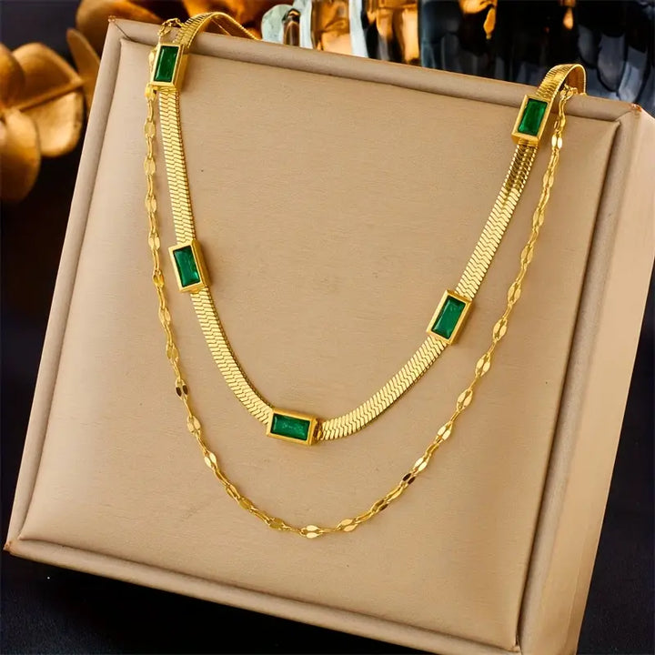 Colar Retro-Dupla Camada Sorella Gem | Ouro