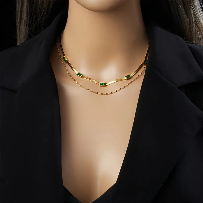 Colar Retro-Dupla Camada Sorella Gem | Ouro