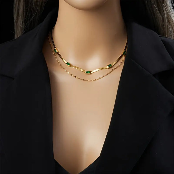 Colar Retro-Dupla Camada Sorella Gem | Ouro
