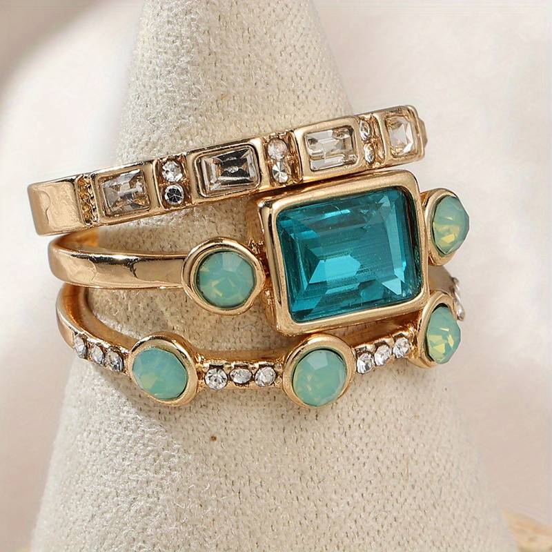 Conjunto de Anéis Vintage com Zircônia Azul